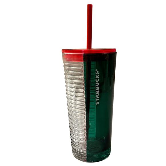 Starbucks Other - Starbucks 2021Tri Color Green Clear Red Glass Holiday 18oz Cold Tumbler Cup